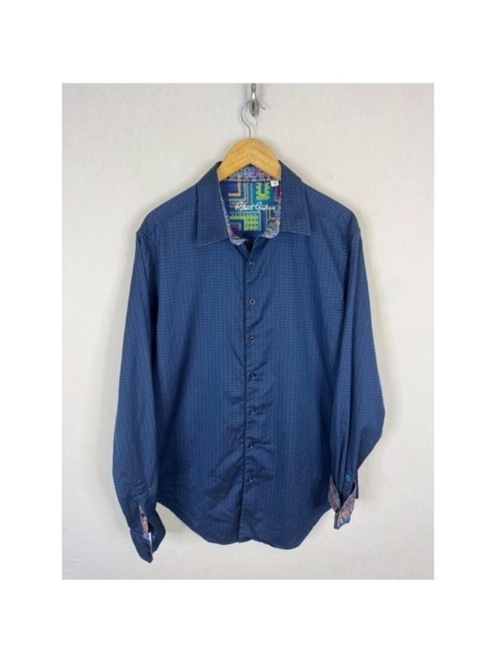 Robert Graham Mens Navy Blue Geometric Button Down Shirt Liquor Bottle Cuff XLT